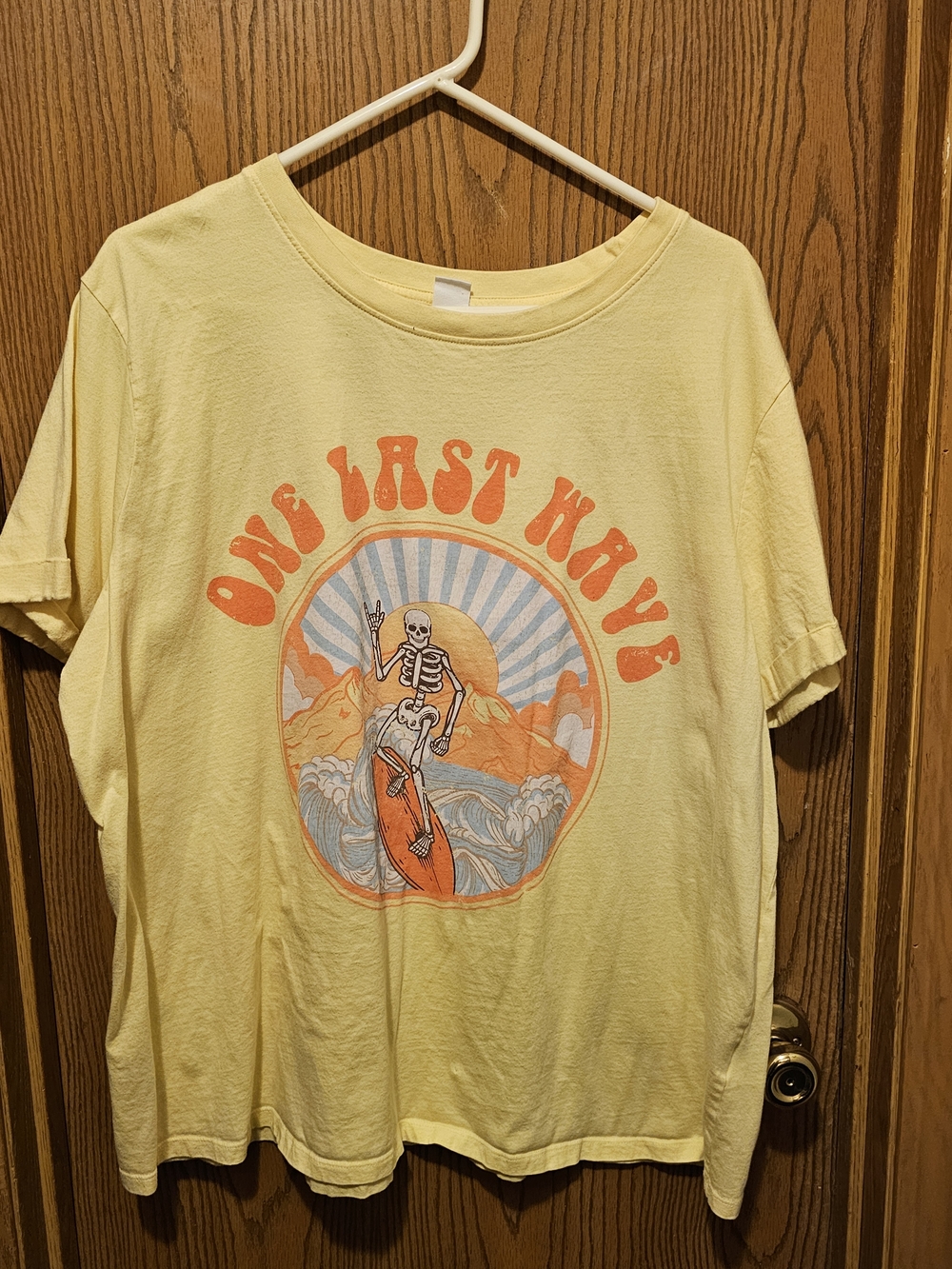 Vibe Yellow Graphic Tee with Surf Skeleton Print